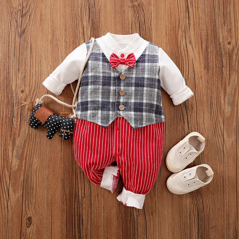 Long-sleeved cotton baby jumpsuit romper in navy blue for a newborn baby
