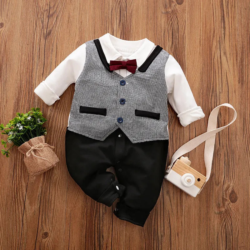 Long-sleeved cotton baby jumpsuit romper in navy blue for a newborn baby