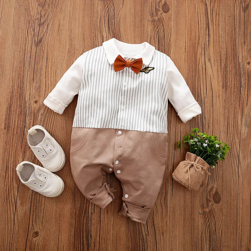 Long-sleeved cotton baby jumpsuit romper in navy blue for a newborn baby