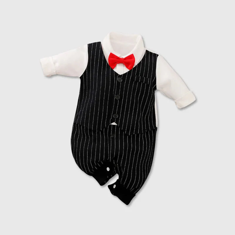 Long-sleeved cotton baby jumpsuit romper in navy blue for a newborn baby