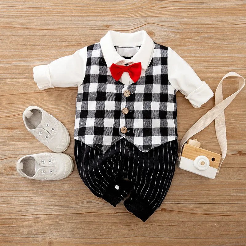 Long-sleeved cotton baby jumpsuit romper in navy blue for a newborn baby