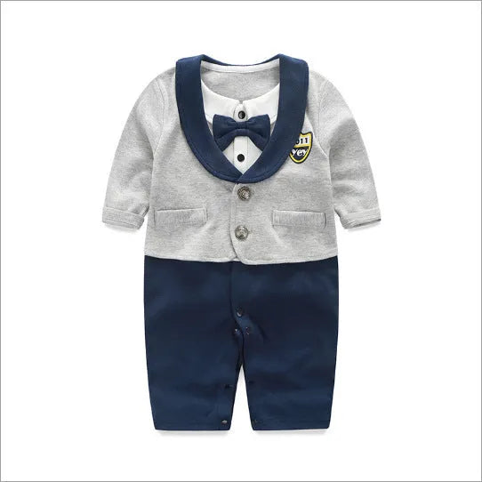 Long-sleeved cotton baby jumpsuit romper in navy blue for a newborn baby