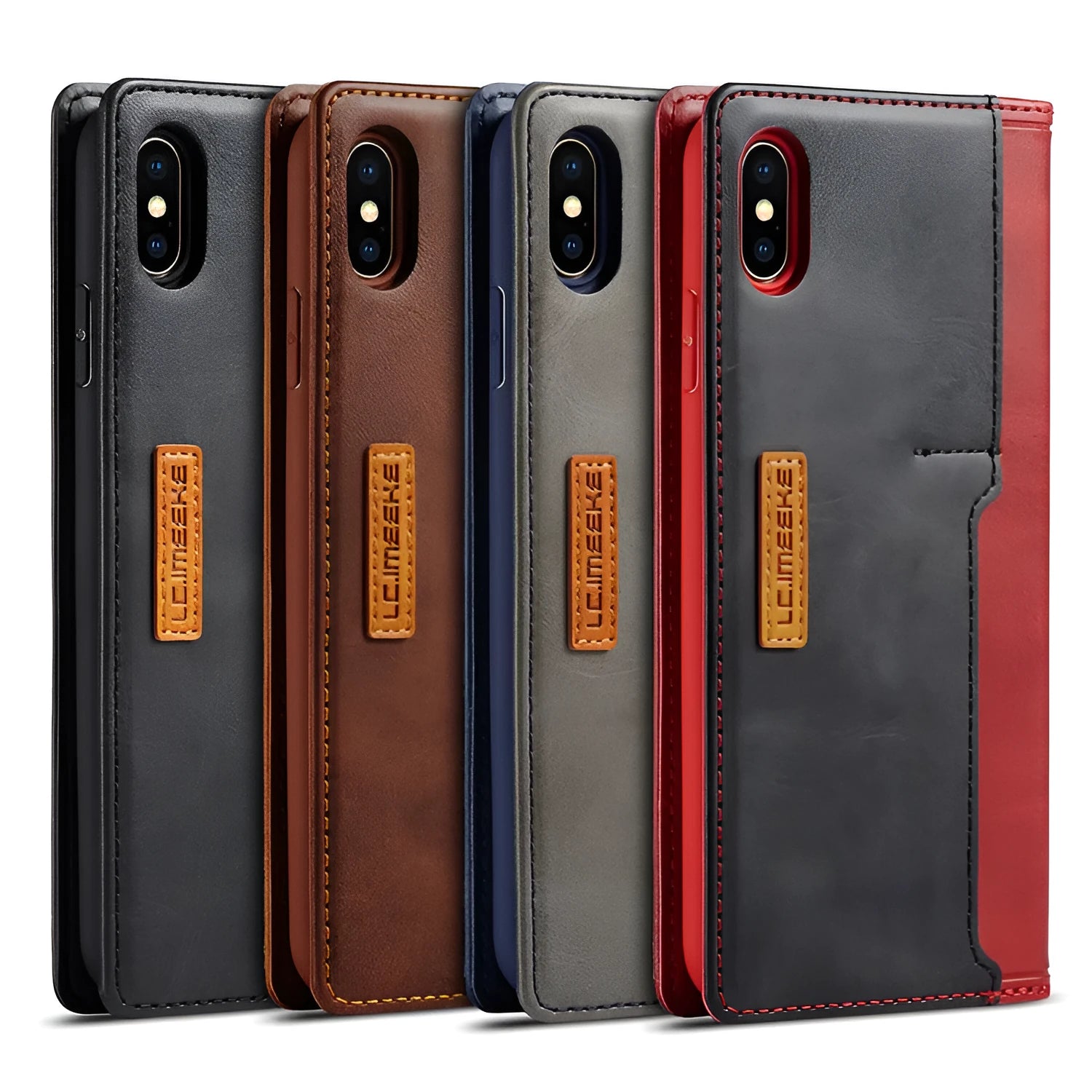 Retro leather flip wallet phone case for iPhone with card storage compartment in black colour