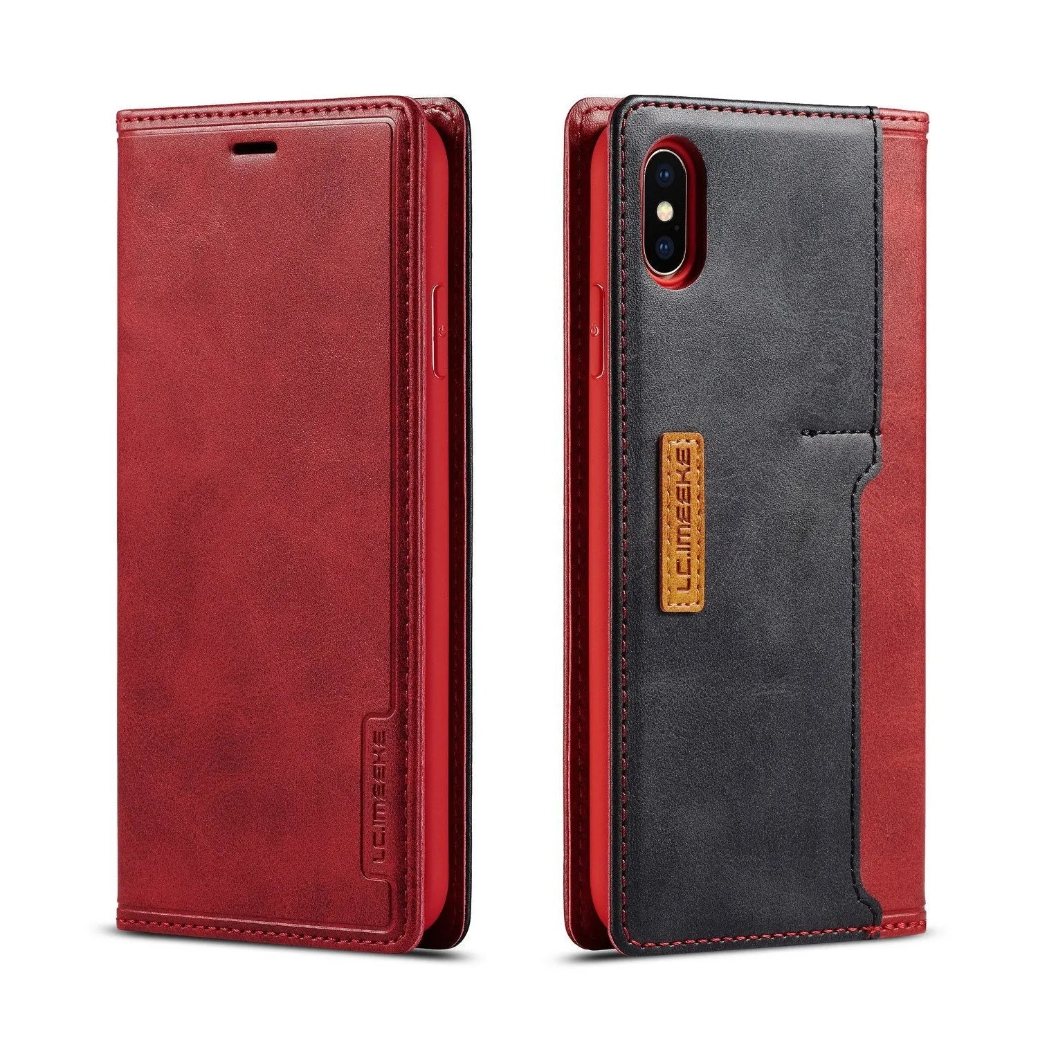 Retro leather flip wallet phone case for iPhone with card storage compartment in black colour