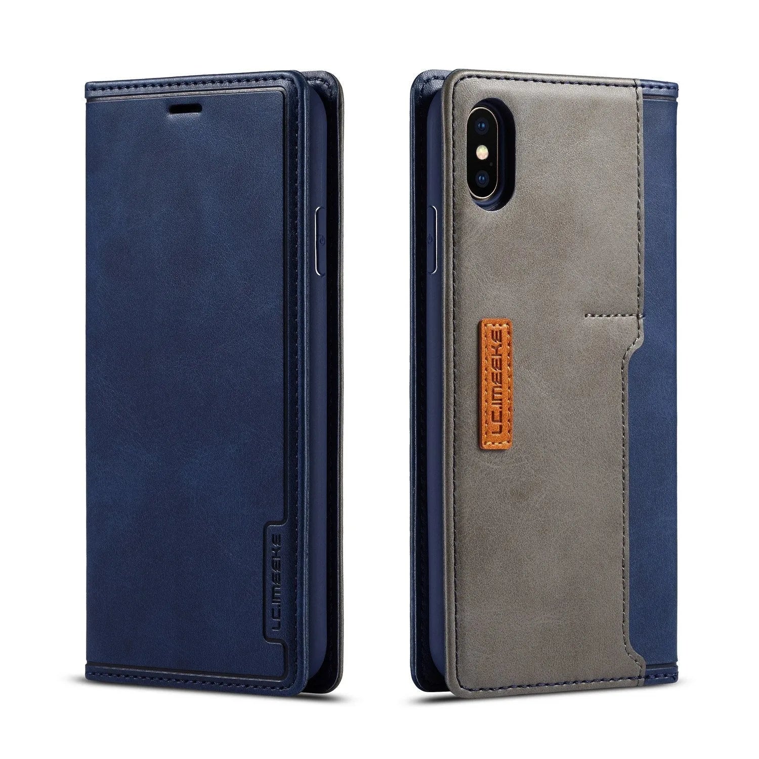 Retro leather flip wallet phone case for iPhone with card storage compartment in black colour