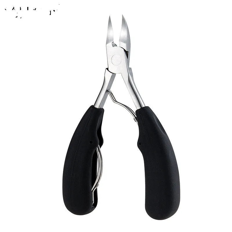 Stainless steel nail clippers with coloured ABS handles including black, blue, red, black and silver, and wine red options