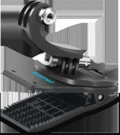 GoPro backpack clip mount with 360-degree rotation joint, made from black ABS plastic and silver aluminium alloy.