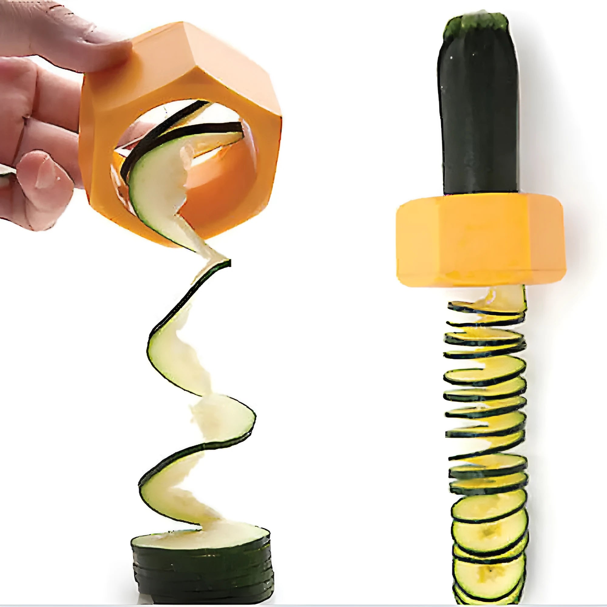 Yellow and green food-grade ABS plastic spiral vegetable cutter with 8cm diameter for cucumber slicing
