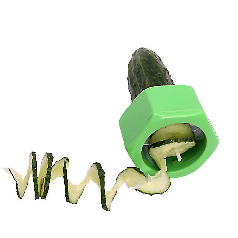 Yellow and green food-grade ABS plastic spiral vegetable cutter with 8cm diameter for cucumber slicing