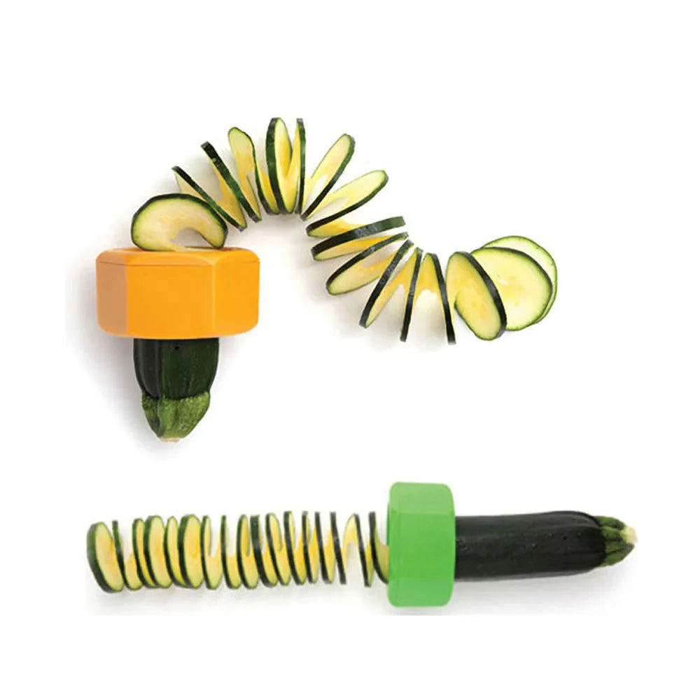 Yellow and green food-grade ABS plastic spiral vegetable cutter with 8cm diameter for cucumber slicing