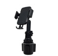 Black ABS plastic car vent phone holder with adjustable height and 360-degree rotating head.