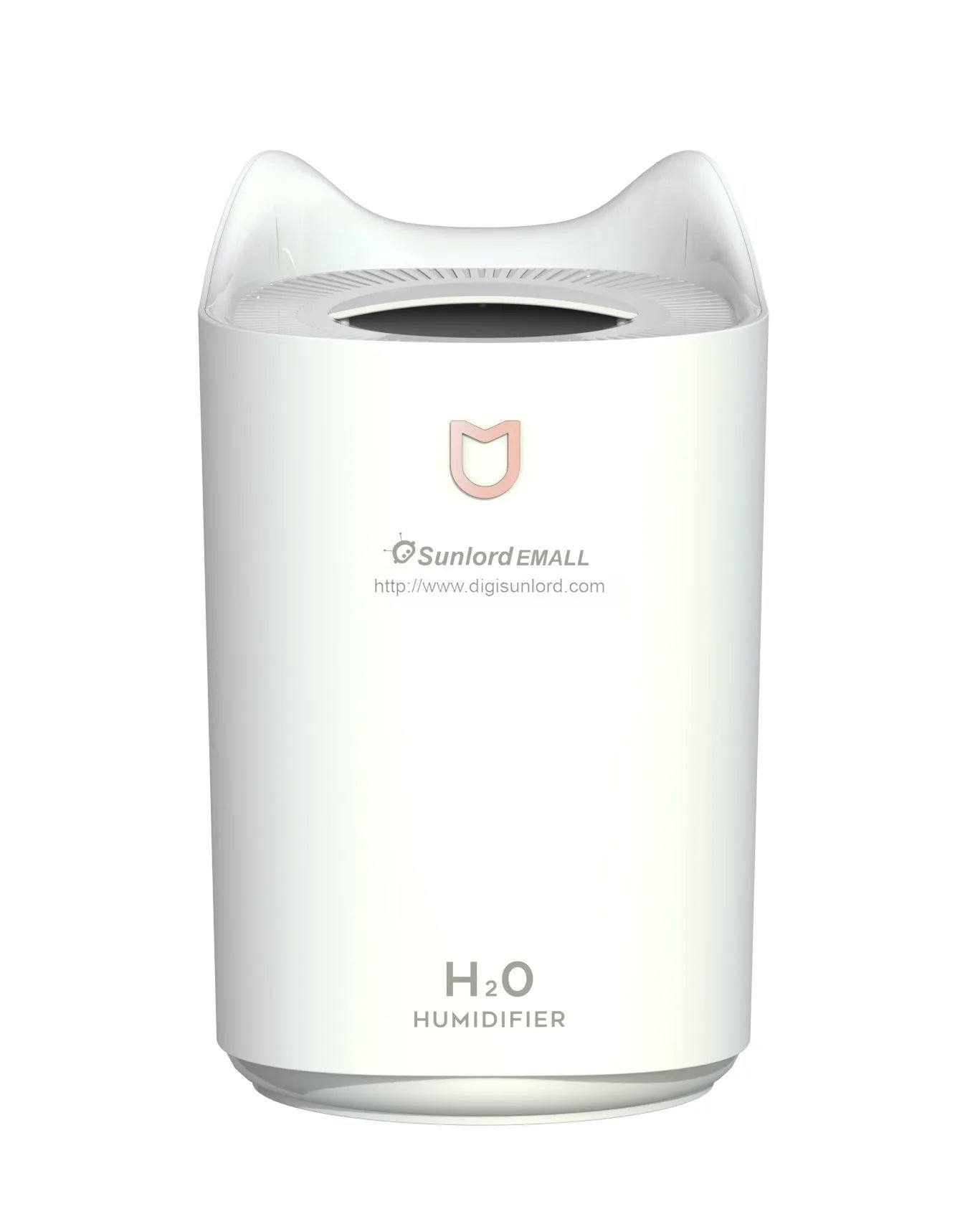 USB-powered double spray humidifier with three fog outlets in coral pink or white colour