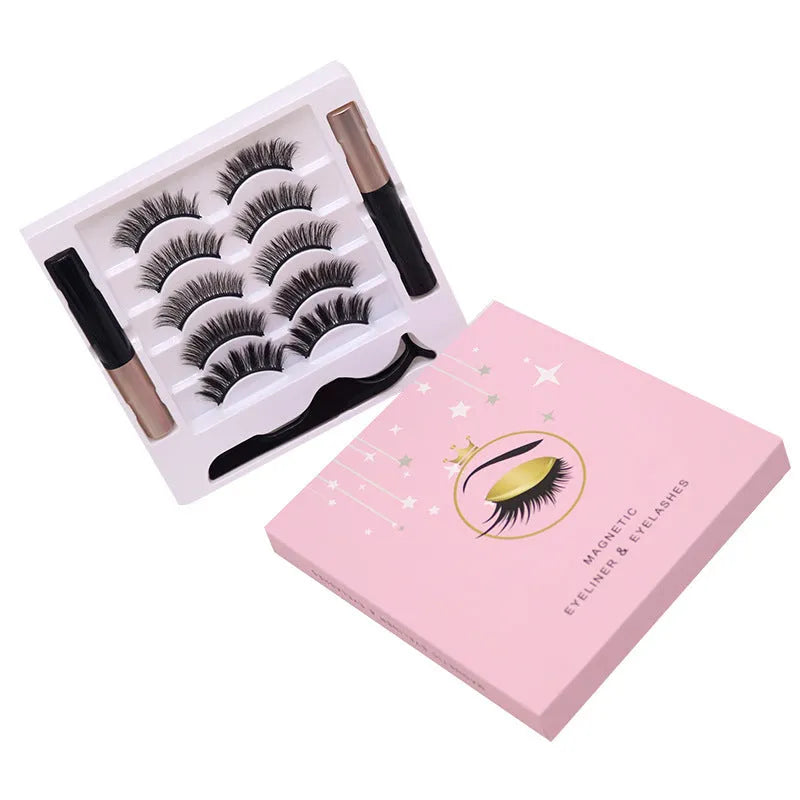 Magnetic false eyelashes and dual-purpose eyeliner set with five pairs of reusable mink lashes.