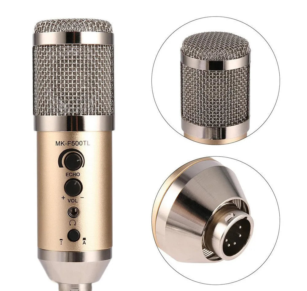 Gold Bluetooth condenser microphone with foldable bracket for mobile phones and computers