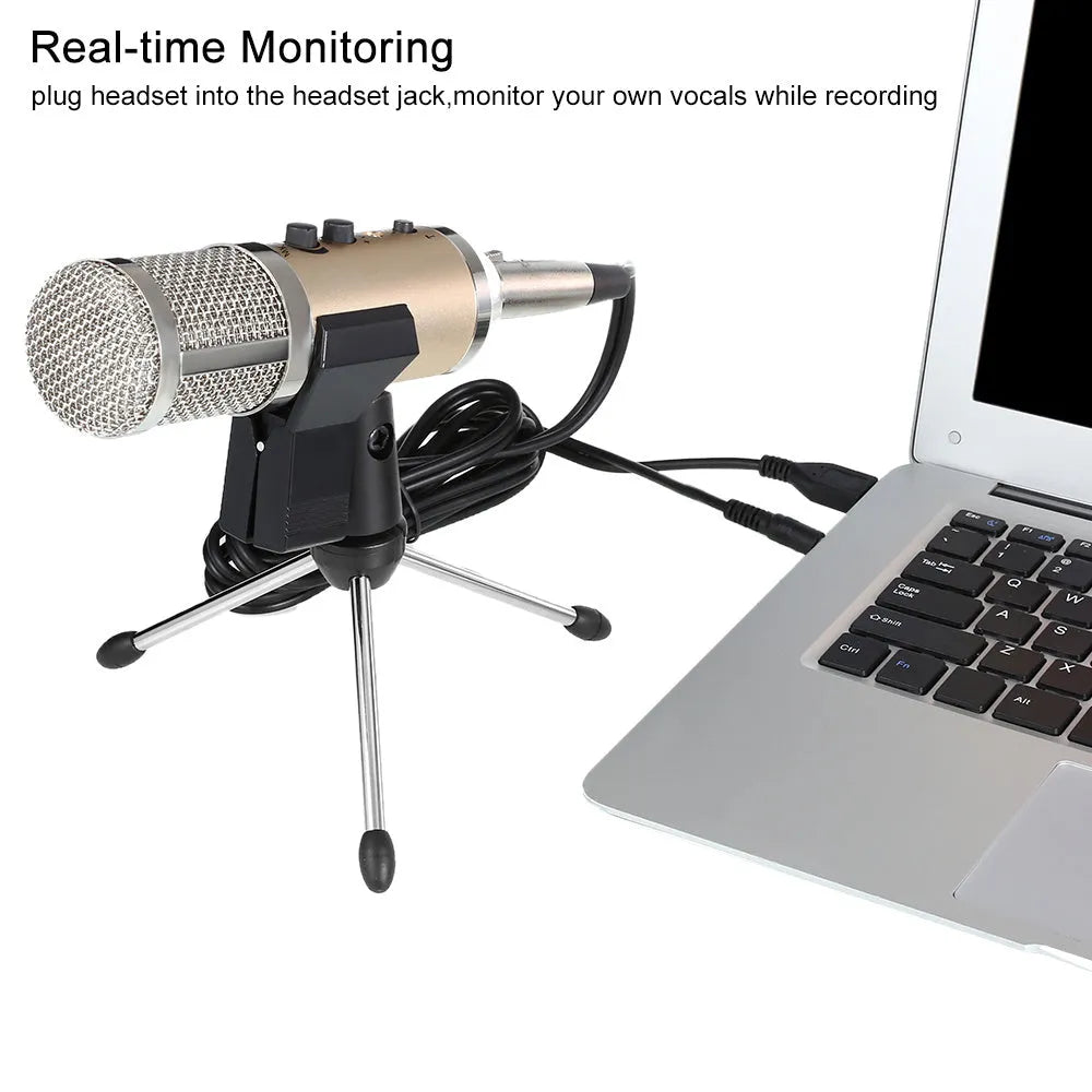 Gold Bluetooth condenser microphone with foldable bracket for mobile phones and computers