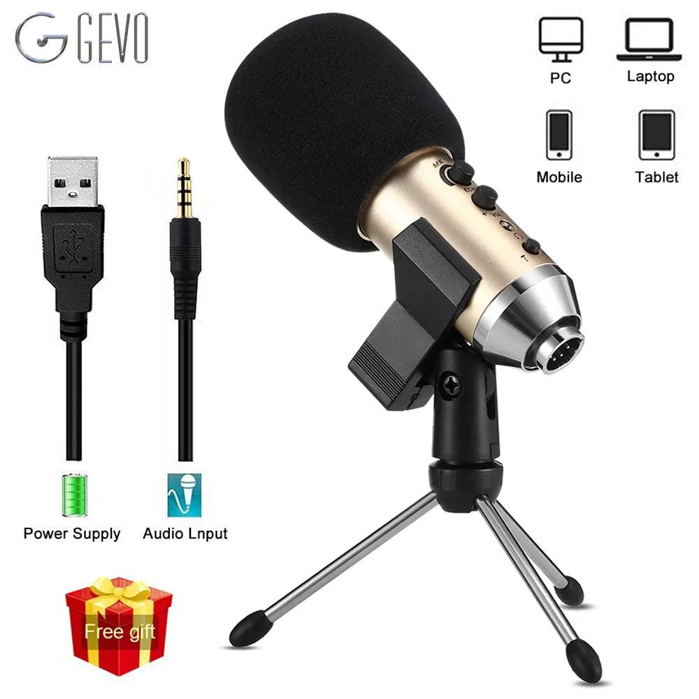 Gold Bluetooth condenser microphone with foldable bracket for mobile phones and computers