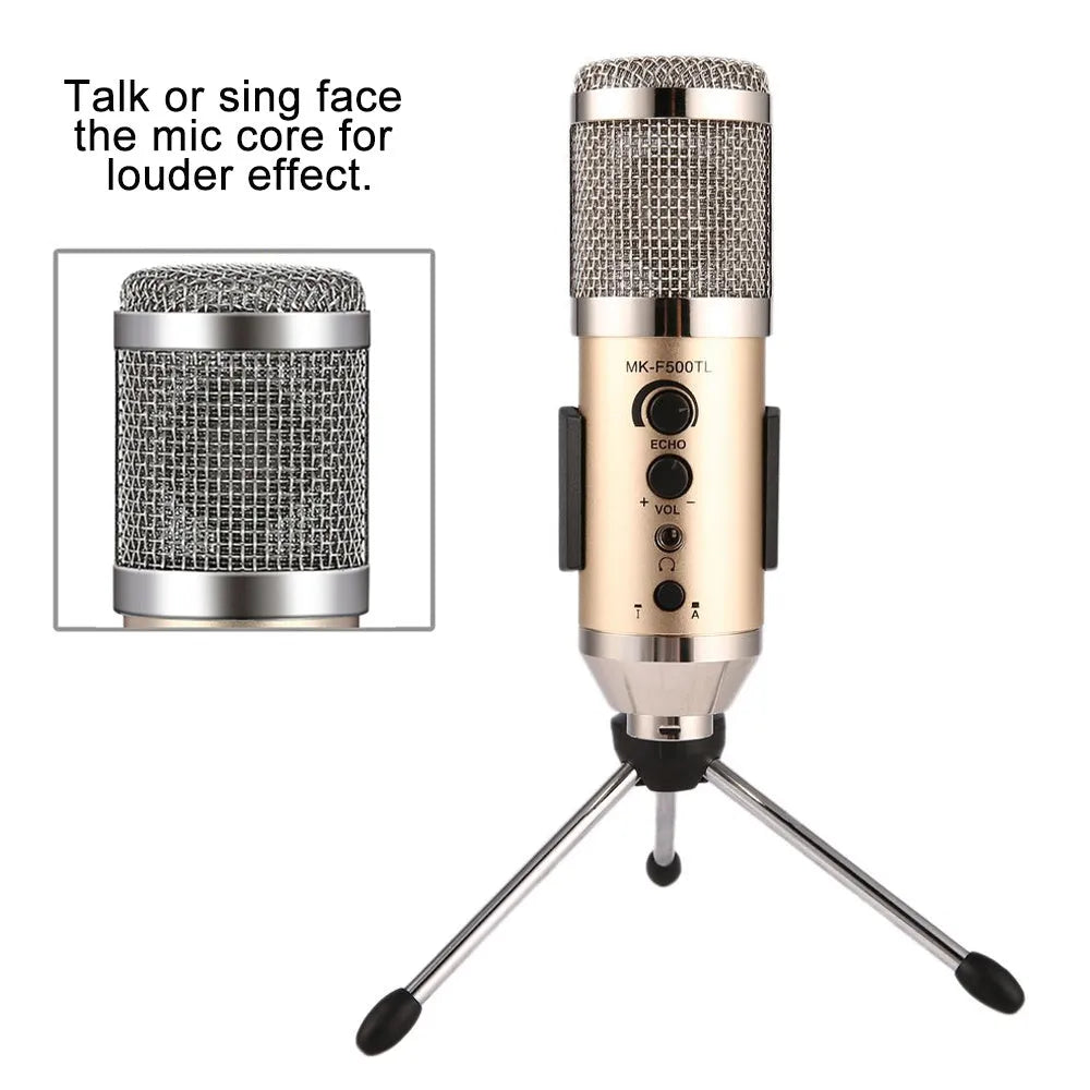 Gold Bluetooth condenser microphone with foldable bracket for mobile phones and computers