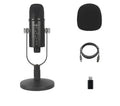 Black BM-86PRO condenser microphone with metal stand and foam windscreen