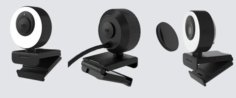 Black USB webcam with built-in microphone on a 1.7 metre cable for desktop and laptop computers