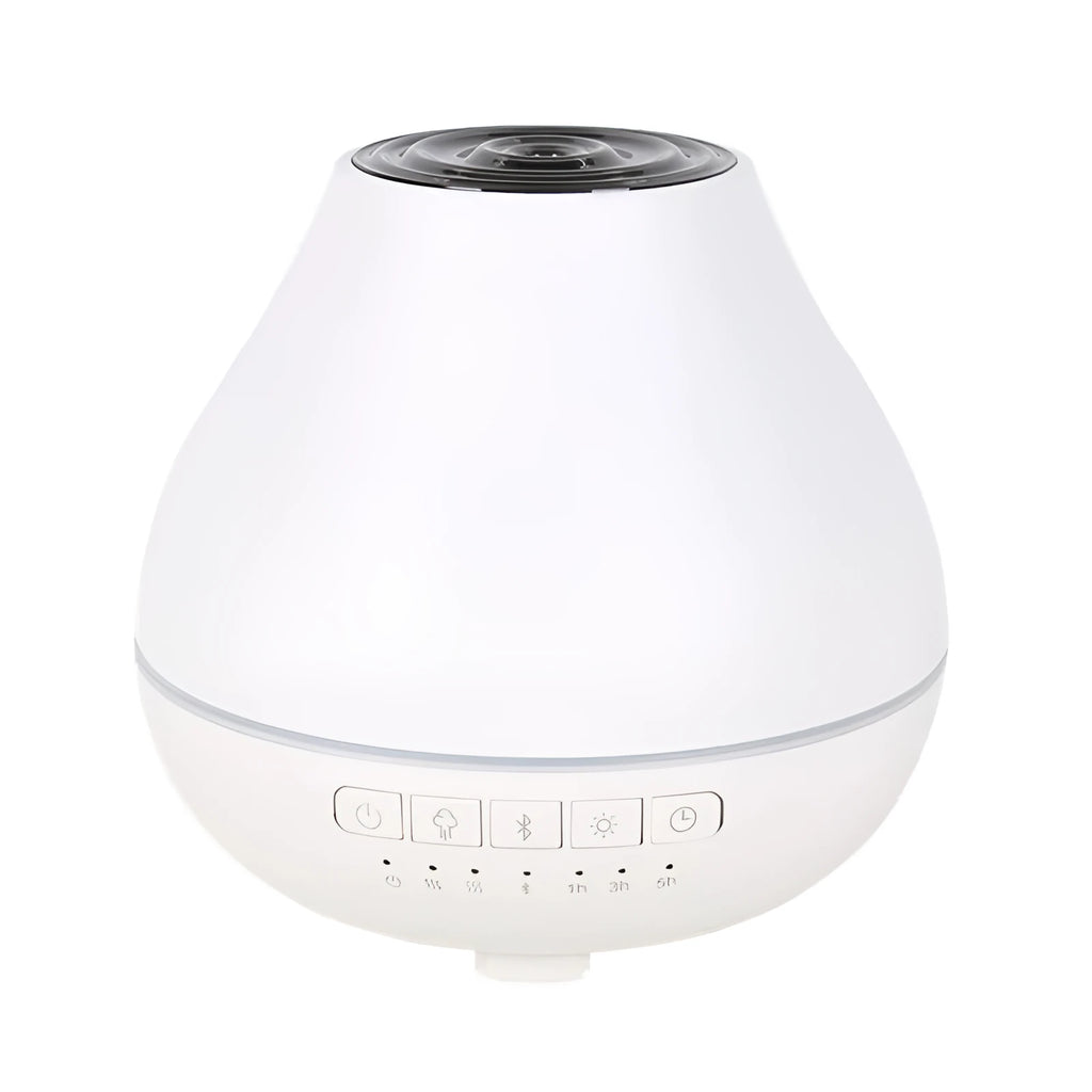 White round Bluetooth aroma diffuser humidifier with night light and essential oil capacity