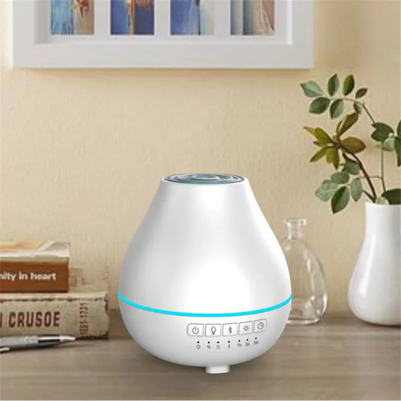 White round Bluetooth aroma diffuser humidifier with night light and essential oil capacity