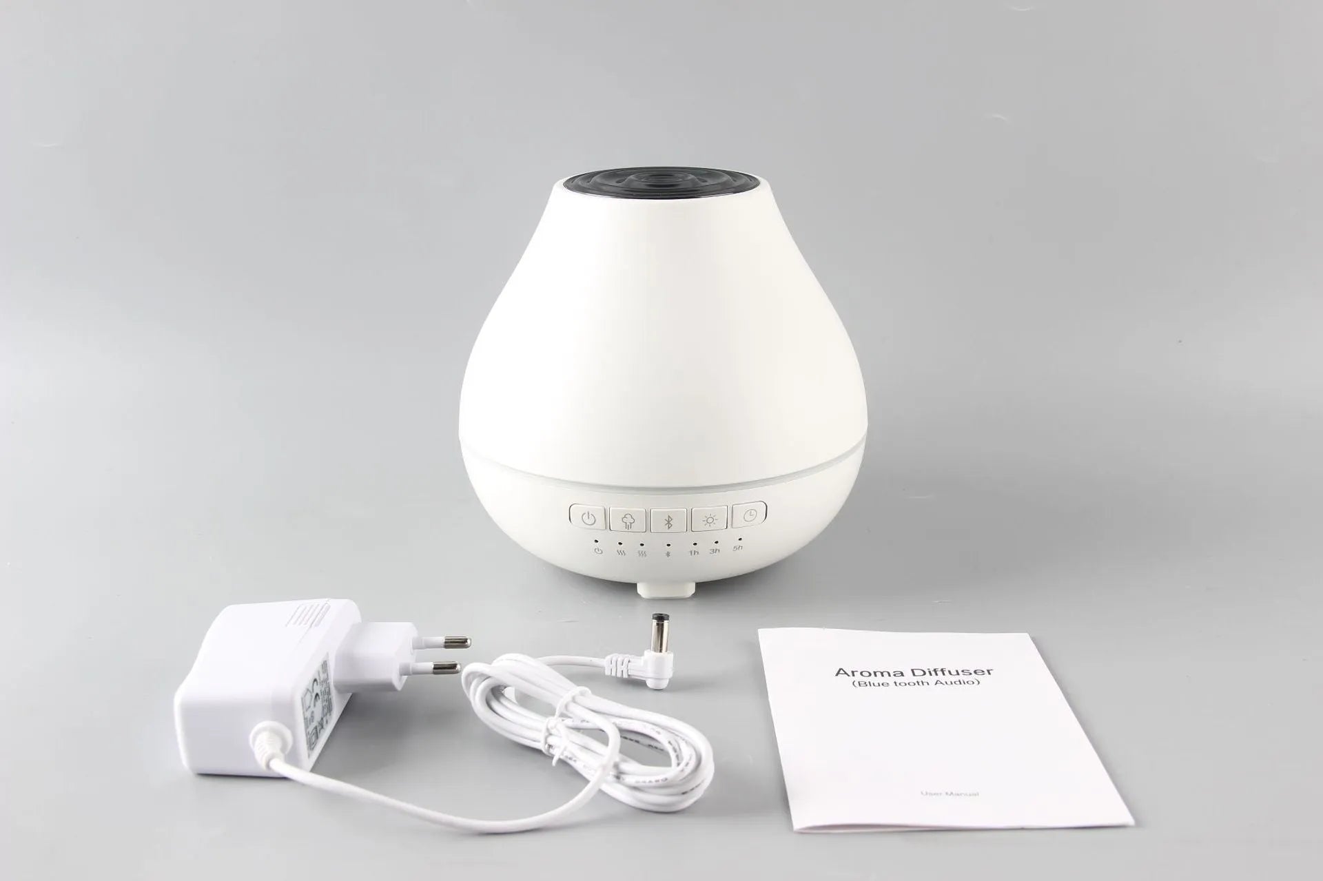 White round Bluetooth aroma diffuser humidifier with night light and essential oil capacity