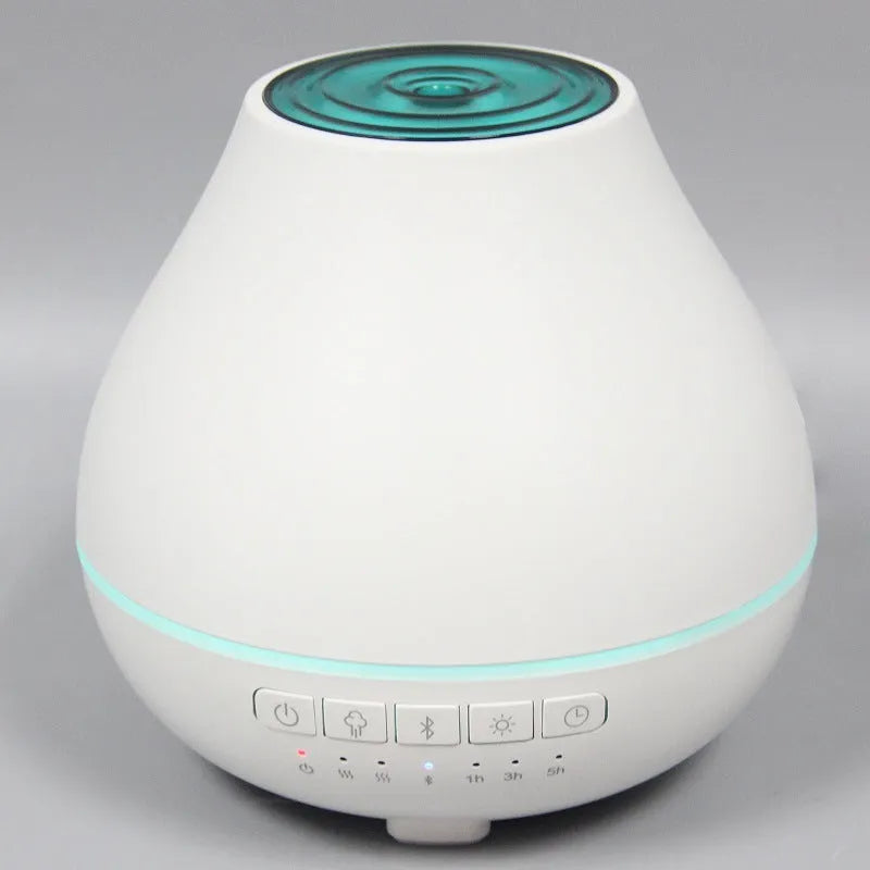 White round Bluetooth aroma diffuser humidifier with night light and essential oil capacity