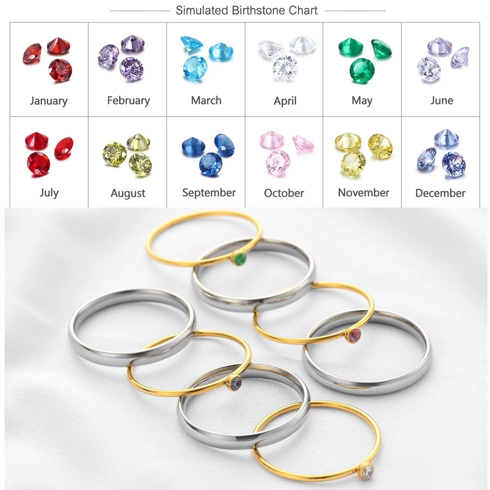 December birthstone colour engraved titanium steel geometric ring showing superimposed design