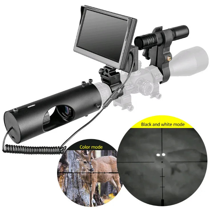 Black digital night vision goggles with 5-inch LCD display and infrared transmitter for 200 metre viewing range