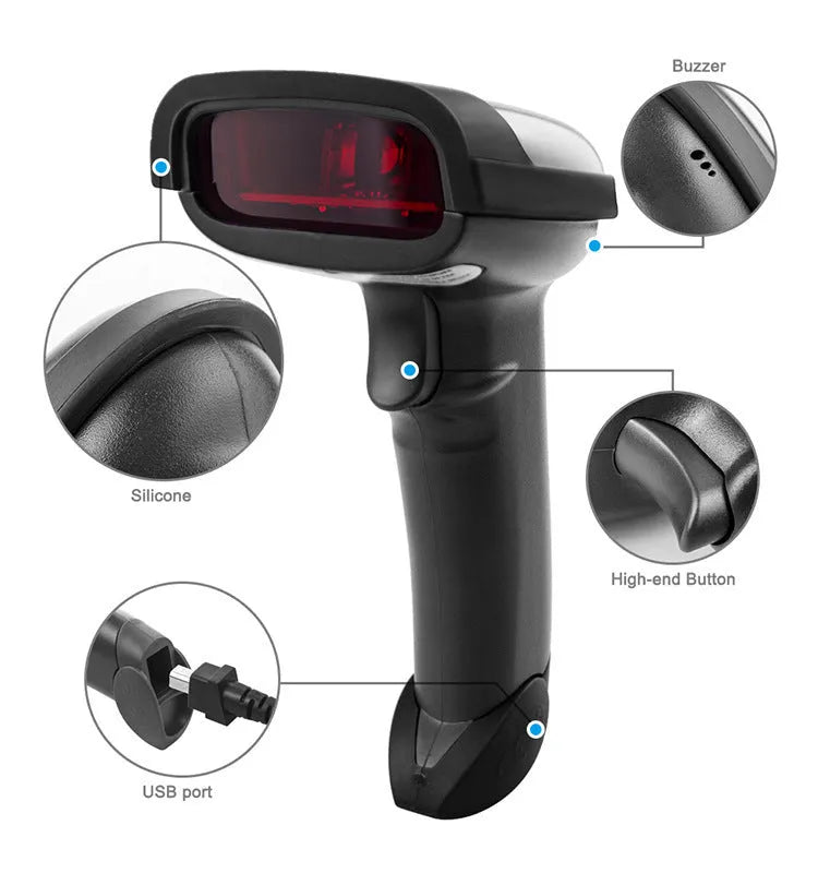 Black wireless USB handheld barcode scanner 6900 model with compact dimensions