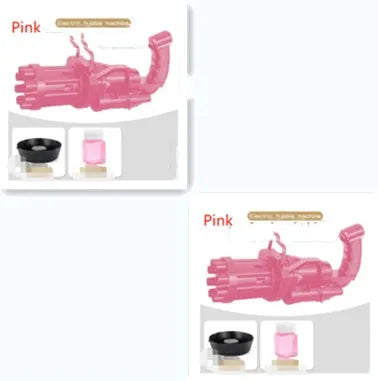 Kids bubble machine gun toy in pink, gold or black with battery compartment and removable bubble head