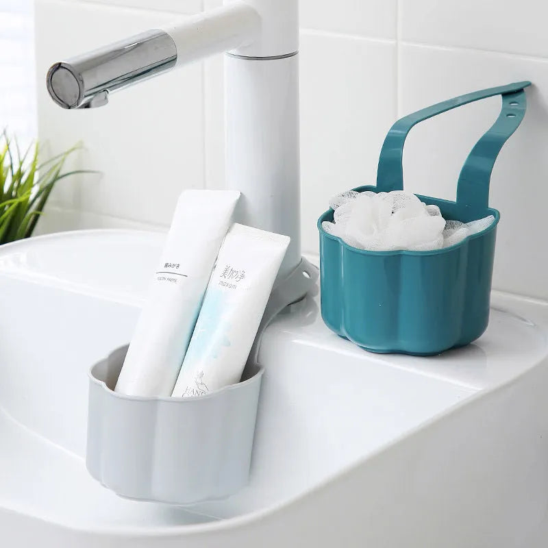 Nordic style plastic sink drain basket in dark blue measuring 20cm by 10cm by 7.5cm