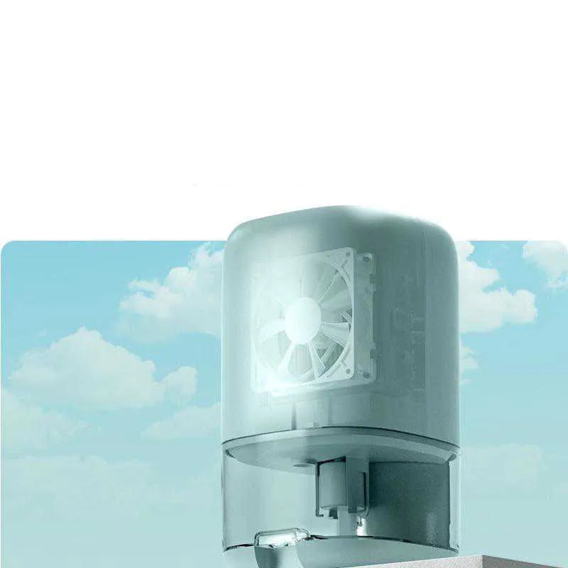 Portable dehumidifier in blue with 0.7L water tank, shown with UK power plug.