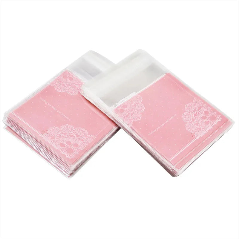 Pink self-adhesive plastic packaging bags for handmade soap with UV printing