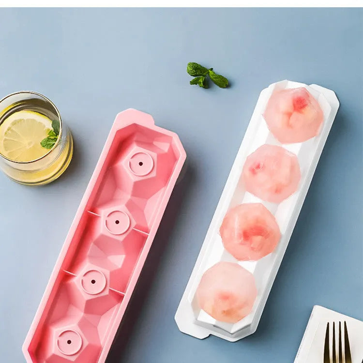 Silicone ice tray producing hockey artifact ice shapes for cocktails in various colour options