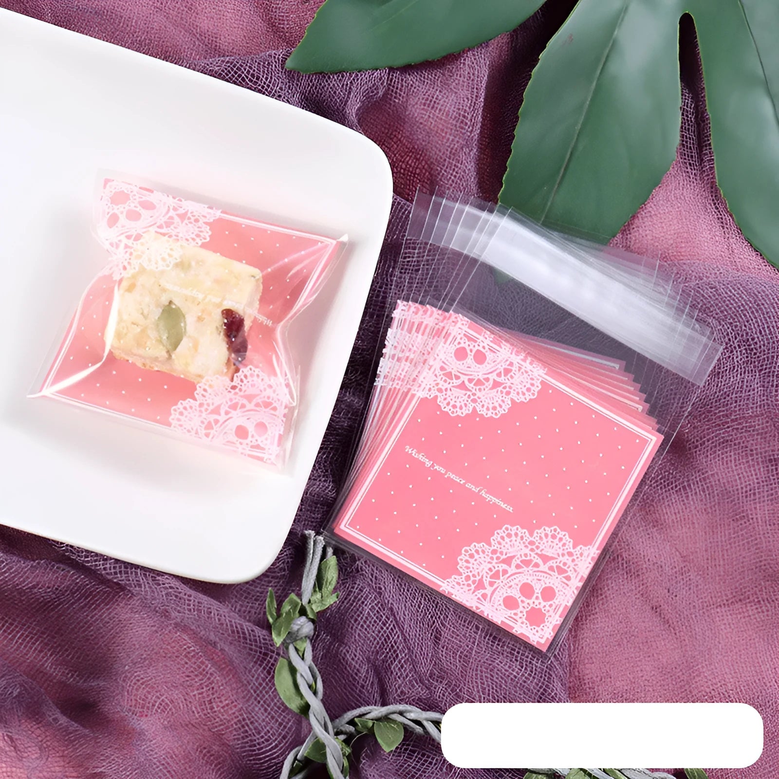 Pink self-adhesive plastic packaging bags for handmade soap with UV printing
