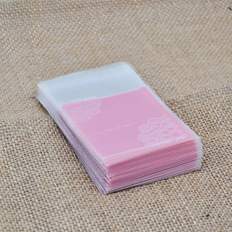 Pink self-adhesive plastic packaging bags for handmade soap with UV printing