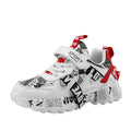 Kids sports sneakers with Velcro fastening in beige blue, white red, and bright red colour options