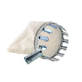 Steel fruit picker tool with cloth catcher bag for harvesting pears, citrus, and peaches