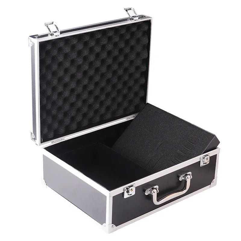 Aluminium alloy tattoo equipment storage box with secure clasp closure in black colour