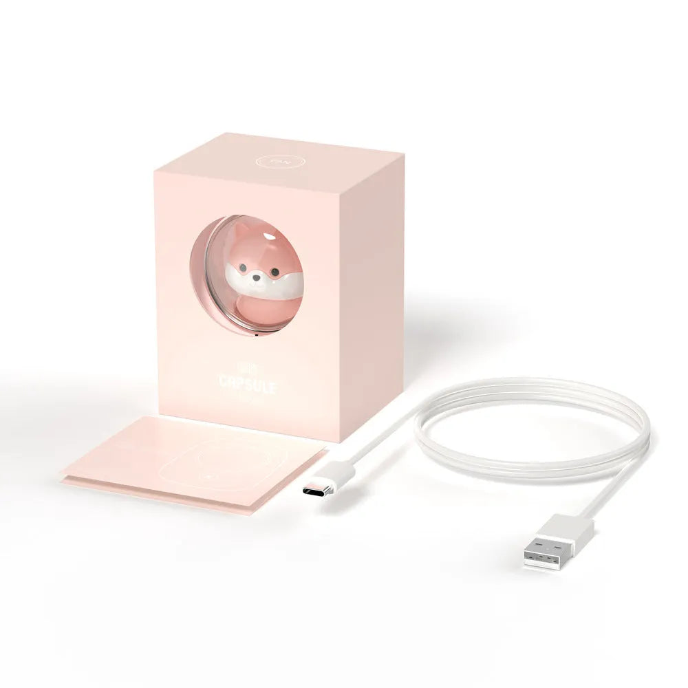 White squirrel design portable hanging neck fan with USB charging cable
