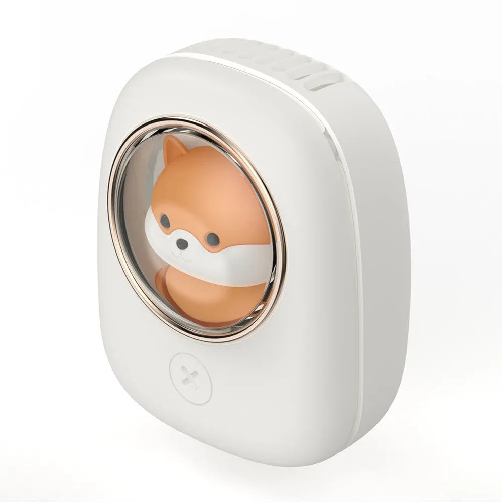 White squirrel design portable hanging neck fan with USB charging cable