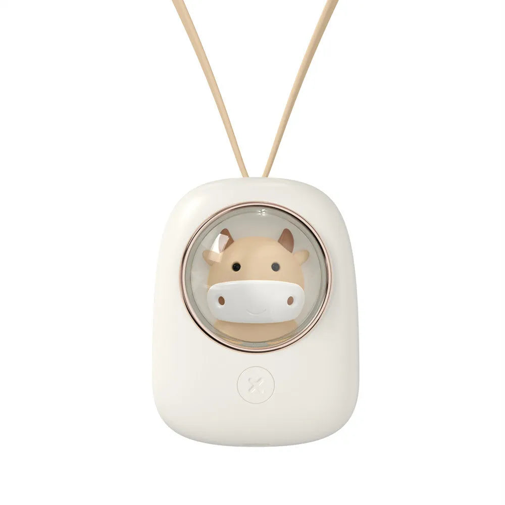 White squirrel design portable hanging neck fan with USB charging cable
