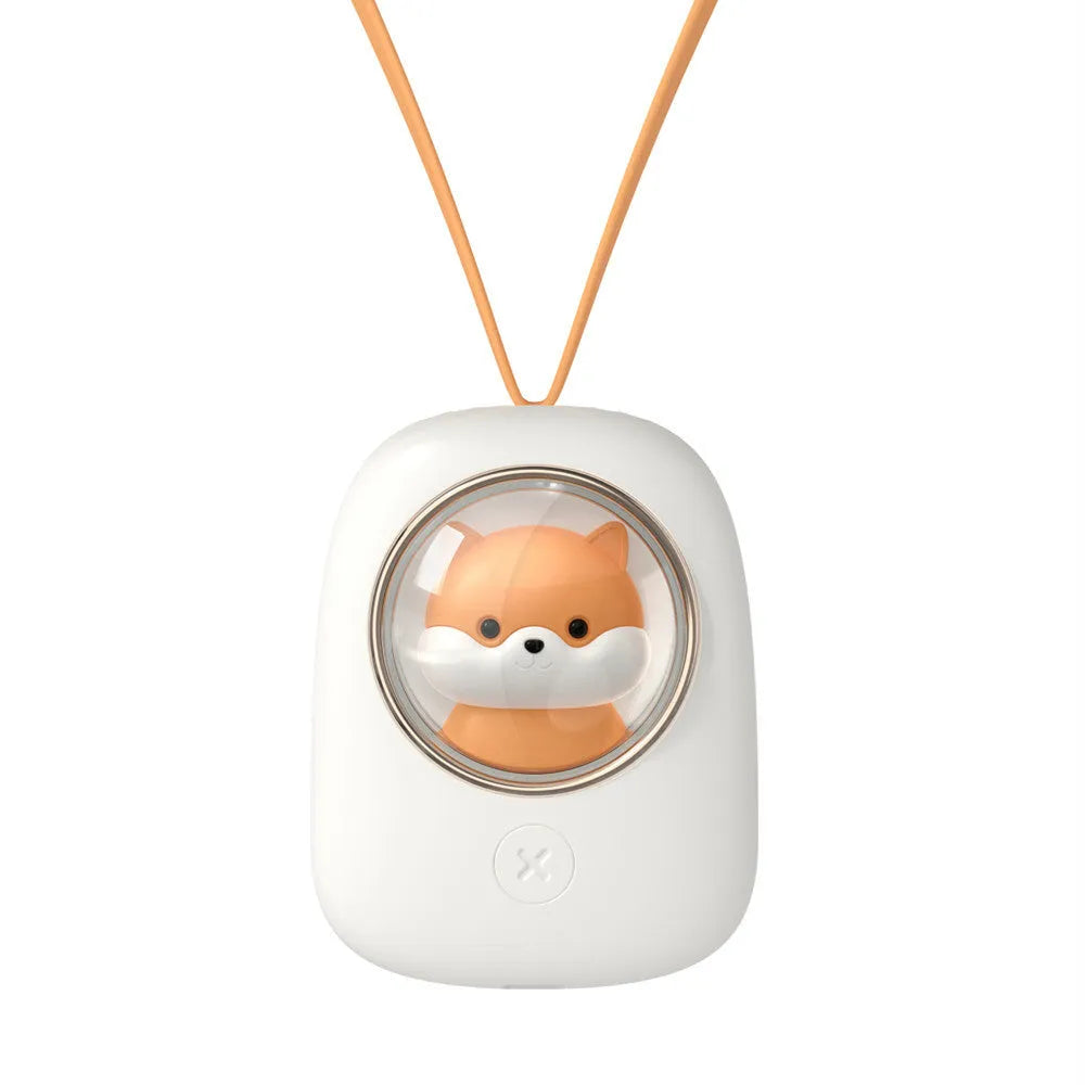 White squirrel design portable hanging neck fan with USB charging cable