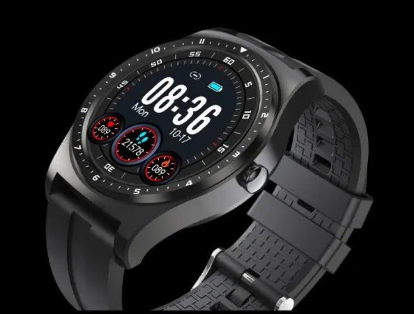 47mm zinc alloy smart watch with heart rate monitoring display on silicone wristband