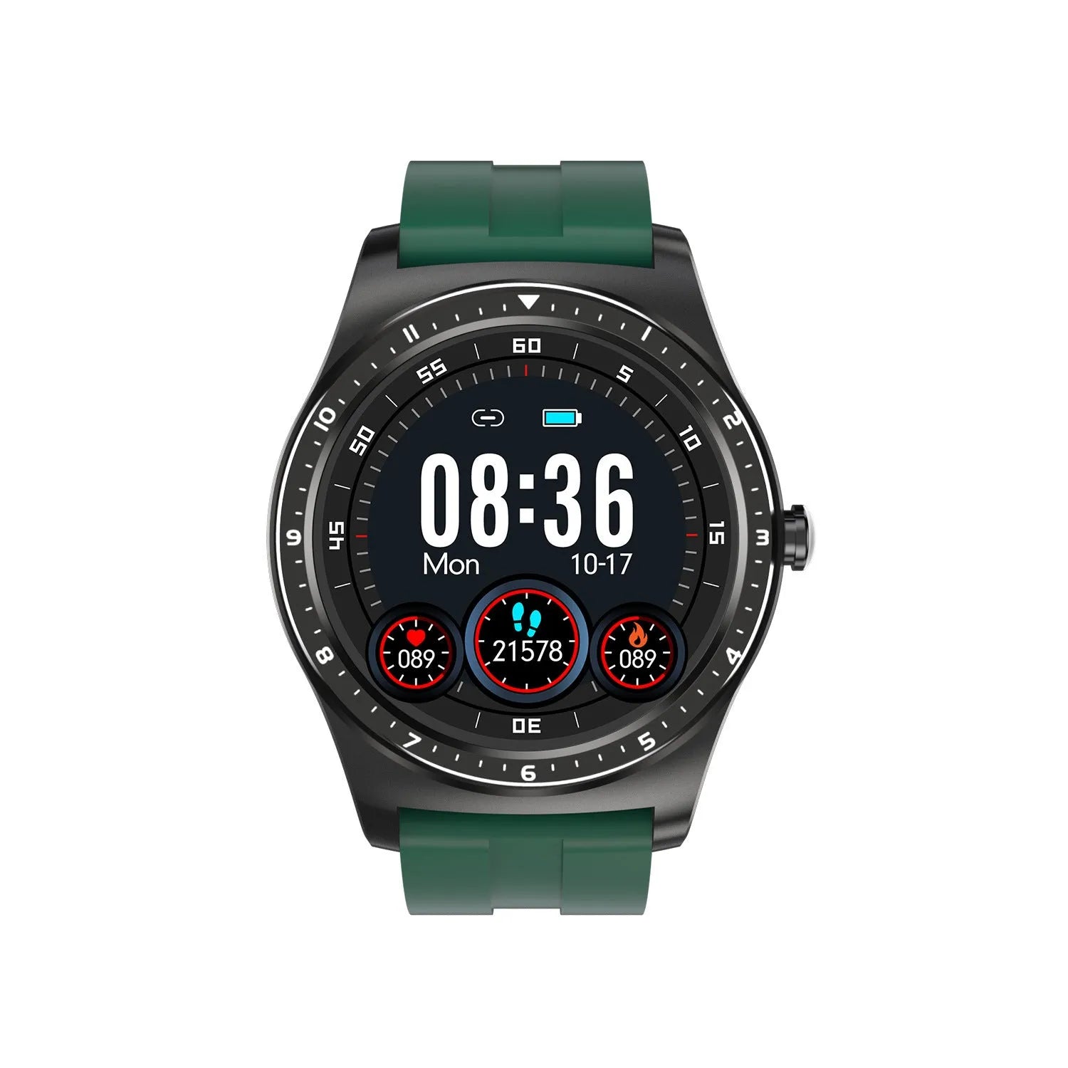 47mm zinc alloy smart watch with heart rate monitoring display on silicone wristband