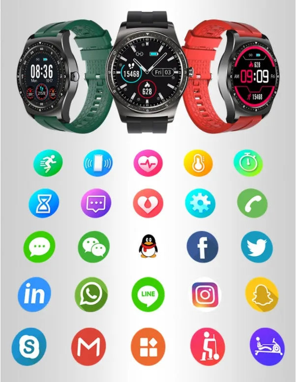 47mm zinc alloy smart watch with heart rate monitoring display on silicone wristband