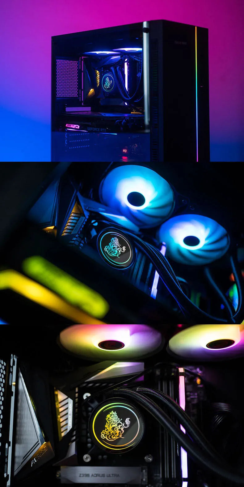 Kirin 240mm ARGB CPU water cooling radiator with colourful lights and copper-aluminum fins