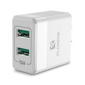 Black and white travel charger with US and European plugs for mobile phones