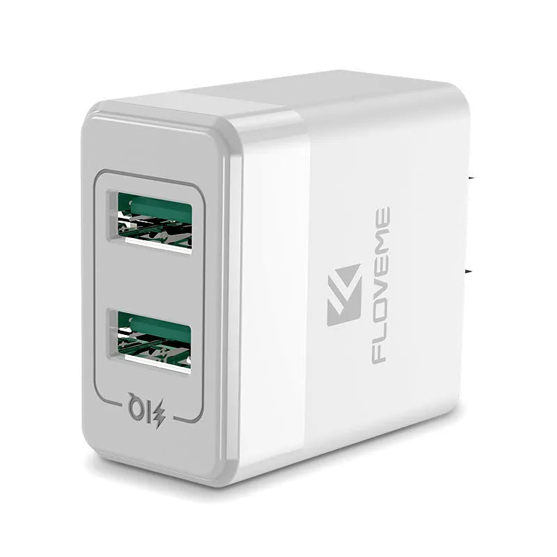 Black and white travel charger with US and European plugs for mobile phones